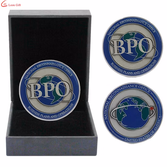 Sedex BSCI-zertifizierte Fabrik, individuelles Logo-Design mit Box, antik vergoldetes Silber, Ehren-Erinnerungsstücke, Metall-Emaille-Armee-Polizei-Challenge-Münze